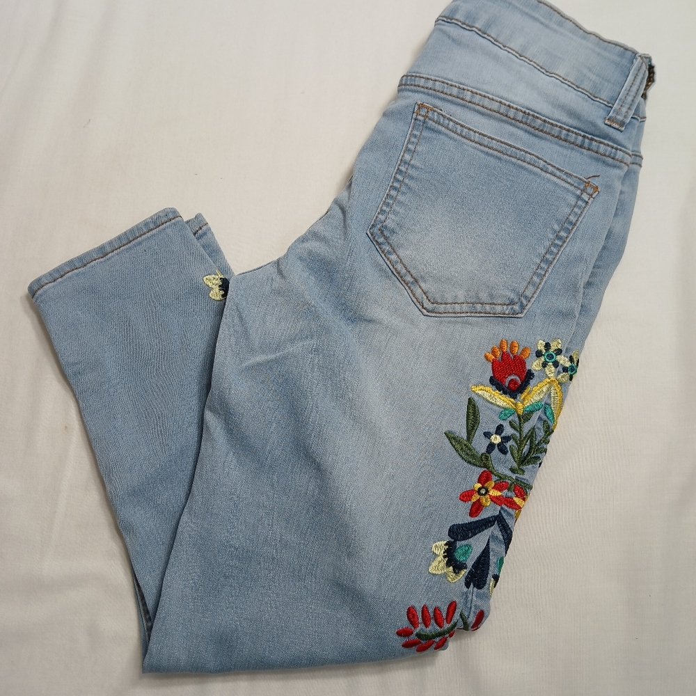 Sandpipper Floral Embroidered Blue Ankle Jeans Women's Size 4p